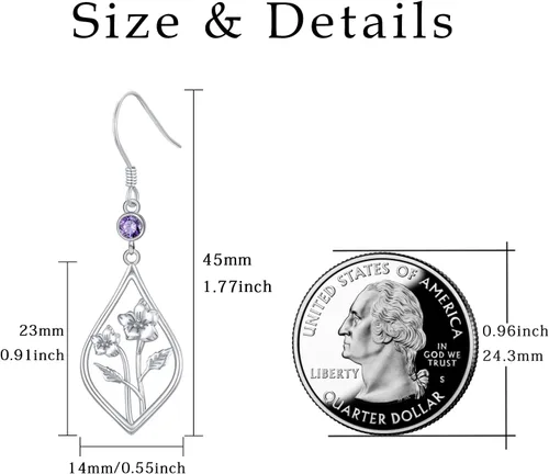 Miniatura 6 de Aretes de flor de nacimiento de plata de ley, aretes de gota de flor de mes de piedra natal, regalos de joyería de cumpleaños