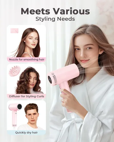Miniatura 5 de Secador de pelo para mujer – Secador de pelo iónico de 160,000 RPM – Secador de pelo profesional de secado rápido de alta velocidad, juego de 9