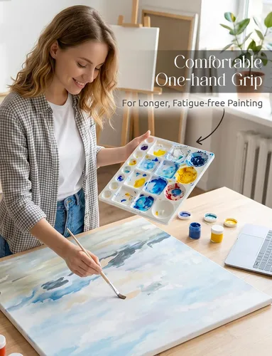 Miniatura 5 de DUGATO Bandejas grandes de paleta de pintura (paquete de 2, 10 x 13) – Paletas de mezcla de plástico de 20 pocillos para pinturas acrílicas, óleo