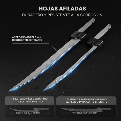 Miniatura 4 de KastKing Cuchillo de filete eléctrico inalámbrico con cuchillas afiladas de 7 y 9 pulgadas (Speed Demon Pro), recargable, de alta velocidad