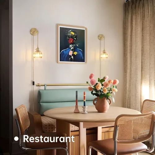 Miniatura 4 de Shenmoyl Candelabro de Pared Operado por Batería con Soporte de Cadena Ajustable, Patrón de Tulipán Verde, Vidrio con Diseño Retro en Oro, Lámpara