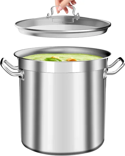 Miniatura 8 de Olla de 20 cuartos de galón - Olla de acero inoxidable con tapa – Olla de cocina resistente para sopa, guisado, pasta – Uso comercial y doméstico