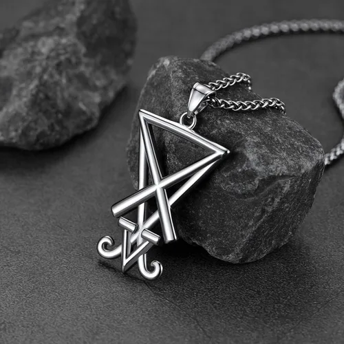 Miniatura 8 de FaithHeart Leviathan - Collar de cruz de azufre satánico, chapado en oro, joyería de acero inoxidable para la iglesia de Satanás, símbolo alquímico