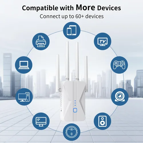 Miniatura 5 de Amplificador de señal WiFi, extensor WiFi 2026 AC1200Mbps de banda dual (5.8 GHz/2.4 GHz), amplificador WiFi con puerto Ethernet para el hogar cubre