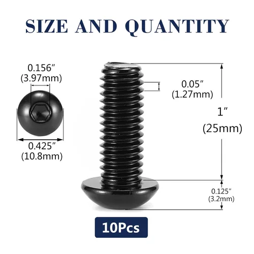 Miniatura 2 de Tornillos de Cabeza de Botón con Casquillo Hexagonal 1/4-20 x 1, 10 Piezas de Acero Inoxidable 304 18-8, Hexágono Allen, Óxido Negro por SG TZH
