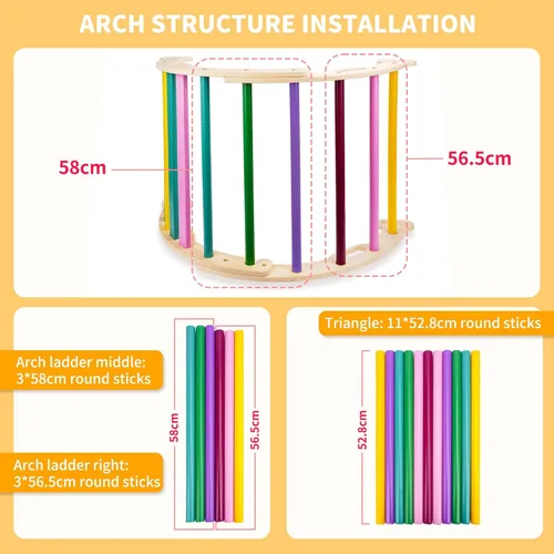 Miniatura 7 de Juego de triángulos de Pikler extragrande 7 en 1, juguetes de escalada para interiores para niños pequeños, juego de escalada Montessori de madera
