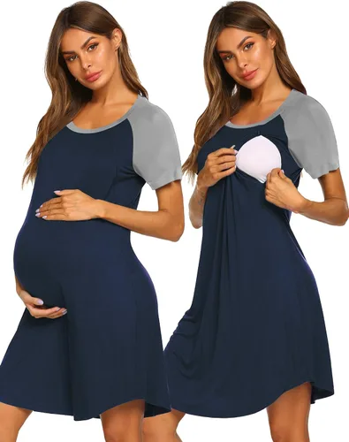 Ekouaer - Vestido 3 en 1 para maternidad, trabajo de parto y lactancia prenda para hospital, para dormir y amamantar.
