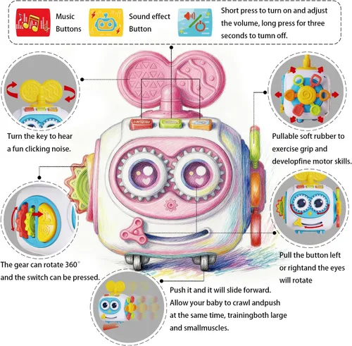 Miniatura 6 de Juguetes para niñas de 1 año, cubo musical ocupado para niños pequeños de 1 a 3 años, cubo de actividades Montessori 6 en 1 con luces y sonidos, Rosa