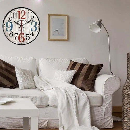 Miniatura 4 de YeYo Reloj de pared simple de estilo europeo de madera MDF impermeable, decoración artística silenciosa para decoración del hogar, sala de estar