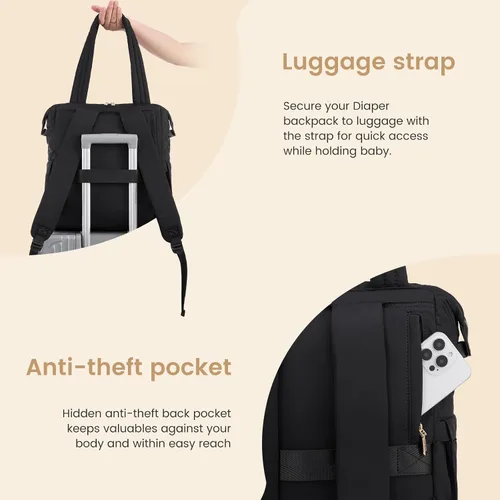 Miniatura 6 de LOVEVOOK Mochila para pañales, bolsa de pañales para mamá y papá con cambiador, bolsillos aislados, mochila ligera convertible para mamá con funda