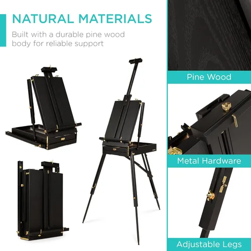 Miniatura 6 de Best Choice Products Caballete francés, kit de 32 piezas para principiantes, portátil, de madera, plegable, ajustable, caja de bocetos para artista