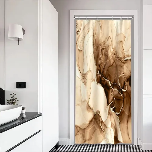 Miniatura 50 de Cortina de ducha pequeña de mármol negro y dorado, juego de cortina de ducha estrecha con 6 ganchos, 36 x 72 pulgadas