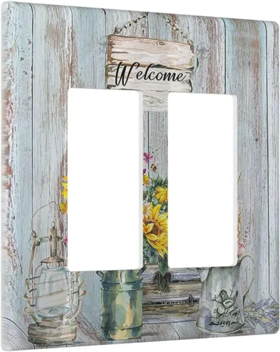 Miniatura 94 de Placa Cubierta de Interruptor de Luz de Palanca Individual con Diseño de Flor Botánica en Tablero de Madera Rústico Estilo Granja - Placa de Pared