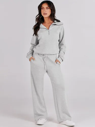 Miniatura 2 de LOGENE Conjunto deportivo de 2 piezas para mujer, sudadera con media cremallera y pantalones deportivos de pierna ancha, trajes de otoño 2023