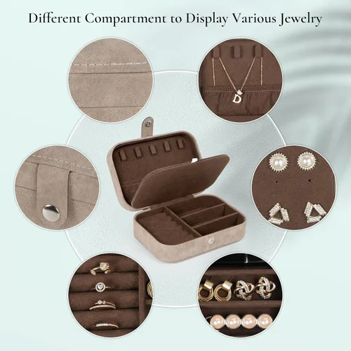 Miniatura 3 de Hatori Joyero de viaje, organizador de joyas pequeño de piel sintética para mujeres y niñas, mini estuche de viaje portátil, cajas de almacenamiento