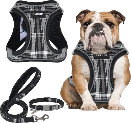 Miniatura 23 de GAMUDA Juego de Arnés, Collar y Correa para Perro Pequeño, Paso a Paso Sin Estrangulamiento Sin Tirones de Malla Suave Chaleco Ajustable para Perro