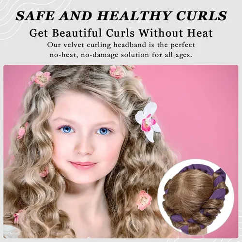 Miniatura 3 de ZILAMPU Diadema de varilla rizadora sin calor, rizadores de pelo para dormir, morado, 70 pulgadas de largo, material de terciopelo extra suave
