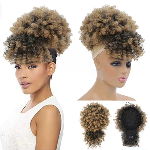 Miniatura 5 de Extensión de cola de caballo afro rizada Fayasu para mujeres negras, con cordón, cola de caballo con cabello rizado y flequillo, extensión