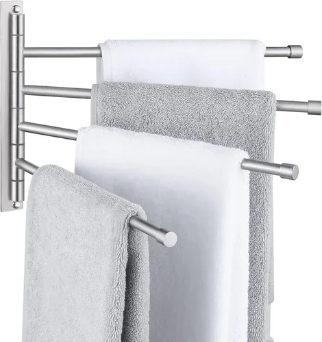 Miniatura 10 de KES Toallero oscilante, brazo plegable de 6 bares, organizador de almacenamiento para baño, montaje en pared, a prueba de óxido, 13 pulgadas, acero