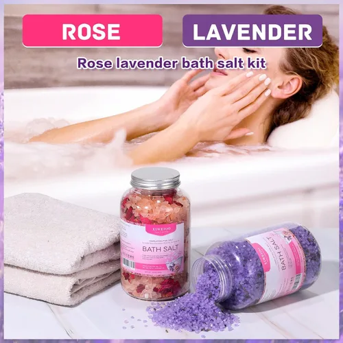 Miniatura 2 de Kit de sales de baño, sal rosa del Himalaya, 46 onzas, paquete de 2 aceites esenciales de sal de Epsom natural y lavanda, relaja y duerme mejor