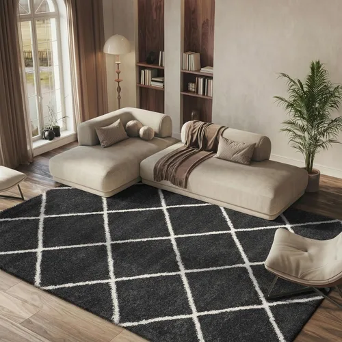 Miniatura 50 de SAFAVIEH - Alfombra de la colección Hudson Shag, diseño de enrejado moderno, no desprende pelusa y fácil de cuidar, 2 pulgadas de grosor, ideal