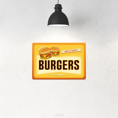 Miniatura 4 de Cartel de metal divertido de hamburguesas retro para aperitivos, decoración de pared para el hogar, bar, cocina, café, esquina, sala