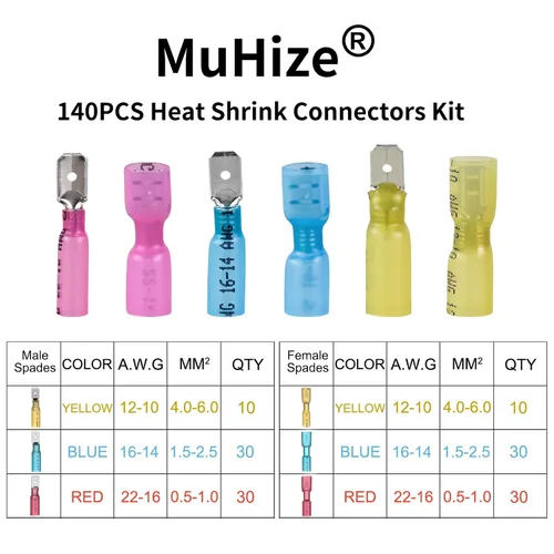 Miniatura 2 de MuHize Kit de conectores de terminales de 140 piezas – Terminales de cable impermeables aislados de 22-10 AWG, empalmes de horquilla de anillo