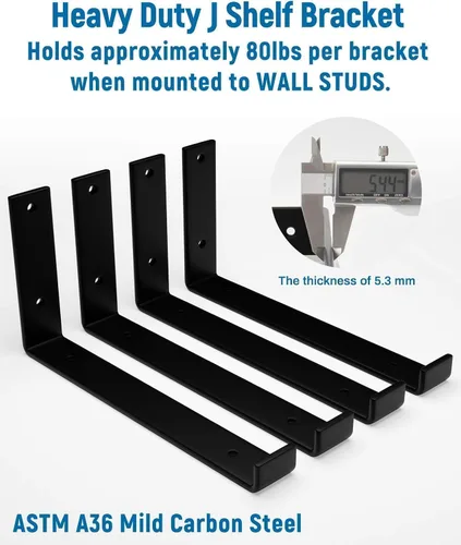 Miniatura 4 de LEOPO Paquete de 12 soportes de estante de 8 pulgadas, soporte industrial resistente de 1/5 pulgadas de grosor para soporte de estante flotante