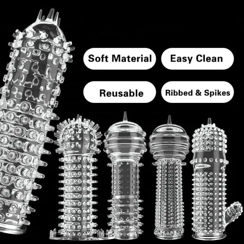 Miniatura 9 de Funda de silicona para el pene reutilizable, con textura elástica, con tachuelas, juego de mangas elásticas para el pene, anillos para el pene