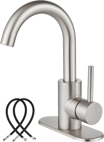 Midanya Grifo de baño de 1 o 3 agujeros, mango único, adecuado para bar, cocina, RV, tocador, acero inoxidable 304, boquilla giratoria de cuello de