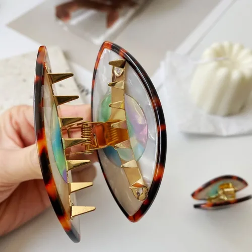 Miniatura 5 de Pinza para el cabello de ojo malvado de ojo grande, antideslizante, amuleto grande de pavo, horquilla fuerte para mujeres y niñas, accesorios D