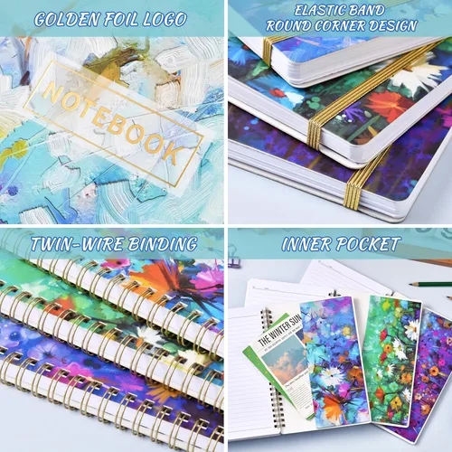 Miniatura 4 de Cuaderno en Espiral - Paquete de 3 Cuadernos A5 con Renglones, 21 x 15 cm, 3 × 160 Páginas, Diario para Mujeres, Cuaderno con Renglones