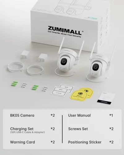 Miniatura 9 de ZUMIMALL - Cámara de seguridad para exteriores de 3 MP con cable 2.4G/5G WiFi - Pack de 2, grabación 24/7, detección de movimiento AI, blanco 2