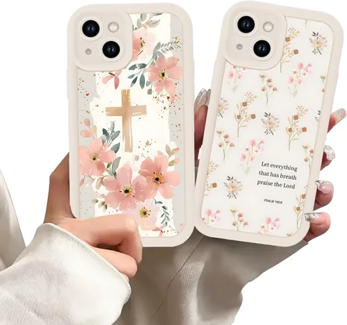 Miniatura 50 de Paquete de 2 fundas protectoras para iPhone 13 de 6.1 pulgadas con versículo bíblico de Jesús y cruz cristiana floral, para mujeres y niñas, funda