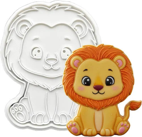 Miniatura 18 de Juego de 8 cortadores de galletas de animales con mango de sello 3D, diseño de selva para cocina, formas de pastel de ácido poliláctico