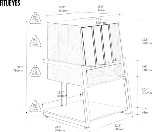 Miniatura 3 de FITUEYES Soporte para tocadiscos de diseño con almacenamiento de discos de vinilo, soporte para tocadiscos con estación de hasta 120 piezas, pequeño