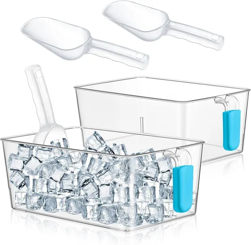 Miniatura 9 de Havawish Juego de 2 Cubos de Hielo y Juego de Cucharones Flexibles de Plástico para Congelador con Asa Retráctil, Cubo de Almacenamiento Gris