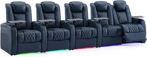 Miniatura 35 de Weilianda Asientos de Cine en Casa de Cuero de Grano Superior Silla Reclinable con Reposacabezas Eléctrico y Reclinación Asientos de Película Sofá