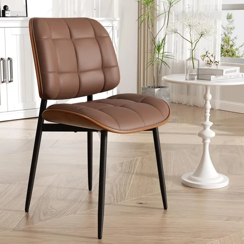 Miniatura 18 de Silla de comedor, moderna de mediados de siglo con cojín grueso, sillas de cocina tapizadas de piel sintética con respaldo de madera curvada de Beige