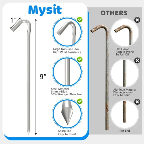 Miniatura 3 de MySit Estacas de tienda de campaña de 9 pulgadas, estacas inflables de metal, 30 unidades, estacas de metal galvanizado de alta resistencia, estacas