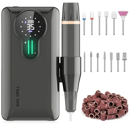 Miniatura 7 de Taladro de uñas recargable de 35000 RPM, lima de uñas eléctrica portátil profesional para uñas de gel acrílicas, kit de archivo electrónico