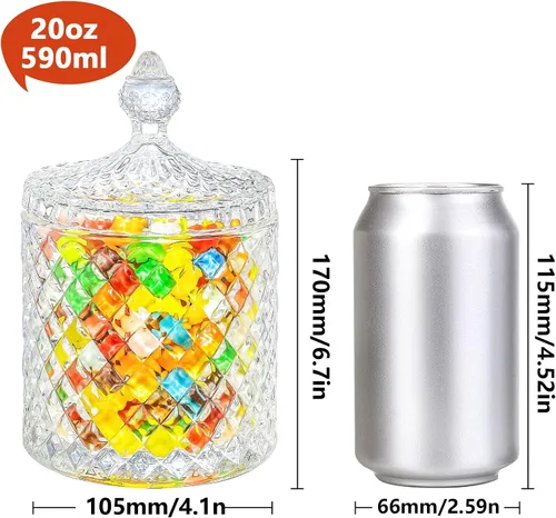 Miniatura 2 de Plato de cristal para dulces con tapa, 1 pieza de 20 onzas, tarro de cristal grande para caramelos, caja de joyería, plato Dappen, tarro de galletas