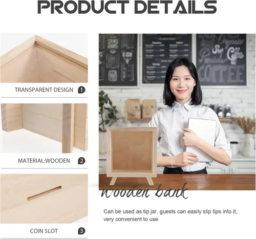 Miniatura 4 de Alcancía de madera transparente para adultos, dinero en efectivo, monedas, caja de ahorro de dinero transparente para niños y niñas, caja irrompible
