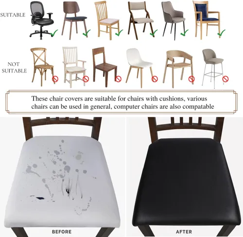 Miniatura 7 de SearchI Fundas impermeables de cuero PU para asientos de sillas de comedor, paquete de 6 fundas elásticas para sillas de comedor, protectores