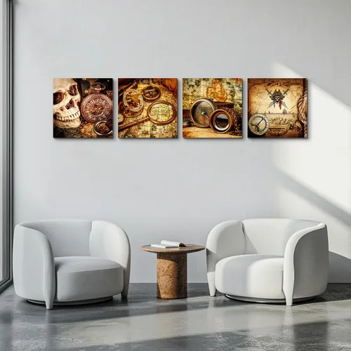 Miniatura 4 de hyidecorart Lienzo decorativo para pared de sala de estar, oficina, decoración de pared, pintura, decoración de dormitorio, brújula de barco pirata