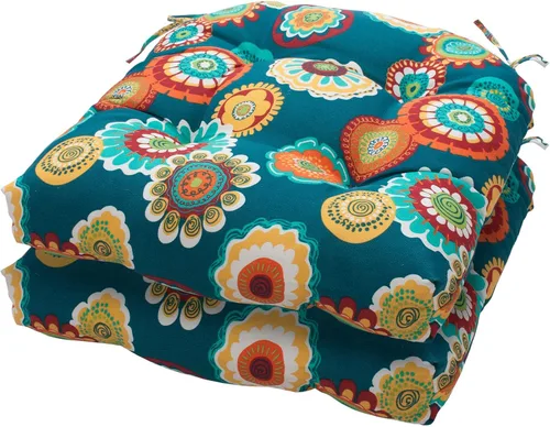 Miniatura 7 de Magpie Fabrics Juego de 2 cojines de asiento capitoné para exteriores e interiores con lazos, 19 x 19 pulgadas, impermeables, para silla de patio