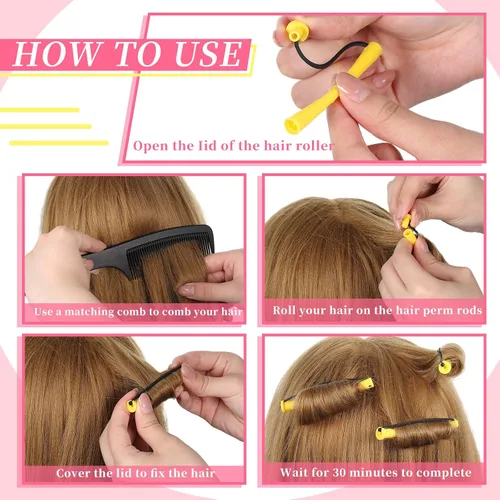Miniatura 3 de Tigeen 200 varillas permanentes para cabello natural, rodillos de plástico para el cabello, pequeños rizadores sin calor, barra de onda fría