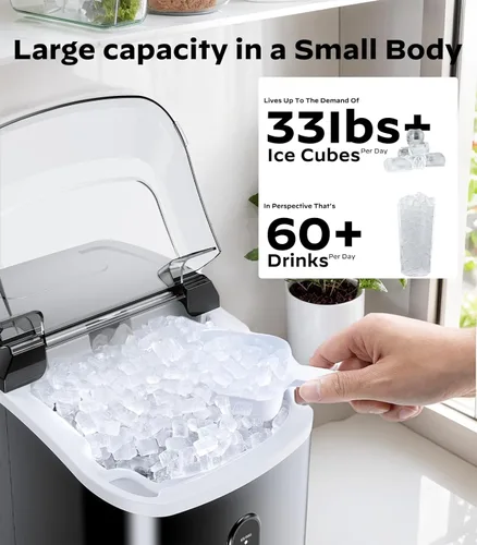 Miniatura 3 de Máquina de hielo de pepitas para encimera, máquina de hielo de pellets con función de autolimpieza, la máquina de hielo en pepitas produce 33 libras