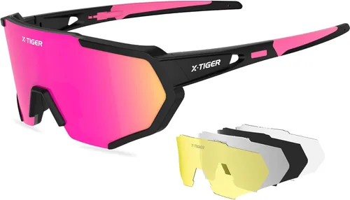 Miniatura 10 de X-TIGER Gafas de sol polarizadas para deportes con 5 lentes intercambiables, gafas de ciclismo para hombres y mujeres, para béisbol, correr, pesca
