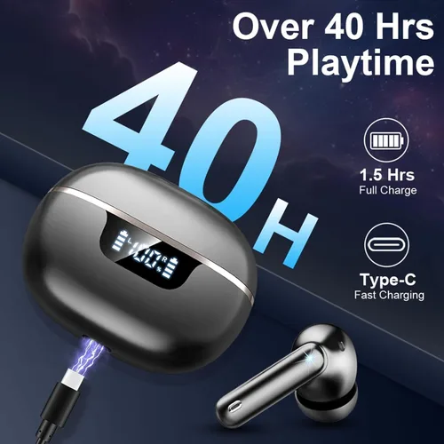 Miniatura 5 de Auriculares inalámbricos Bluetooth con cancelación de ruido, auriculares Bluetooth 5.4 con controladores dinámicos estéreo, 40H de tiempo de Negro